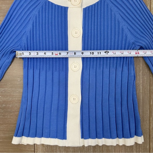 Covington Sky Blue White Ribbed Button Cardigan Sweater M Retro Statement Knit - Picture 10 of 10